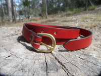 Leather Belt with Brass D-Buckle - Blue or Red