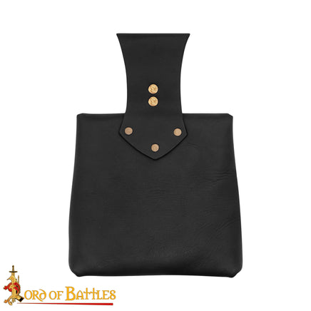 Renaissance Leather Belt Pouch with Brass Decorations flap closure