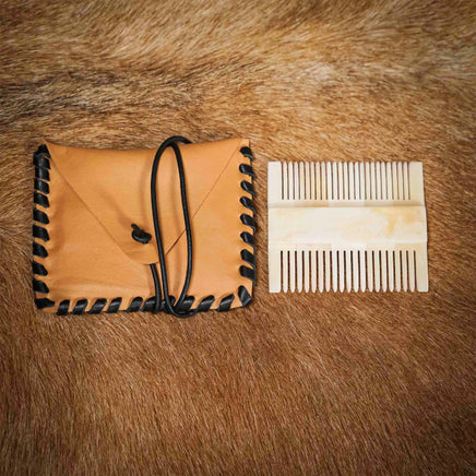 Renaissance Bone Double Sided Comb with Leather Case