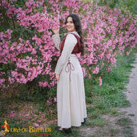 Medieval Brown and White Fantasy Dress with Hood
