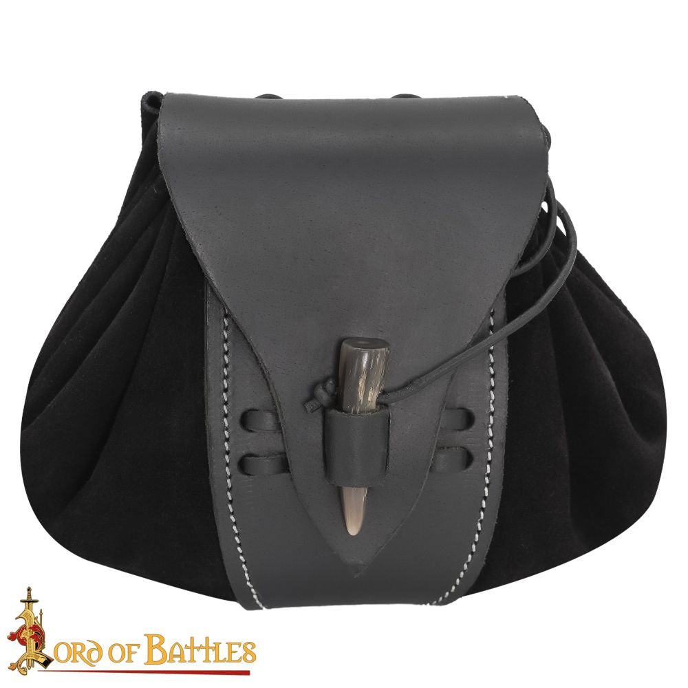 Renaissance Leather Bag with Toggle made from black leather