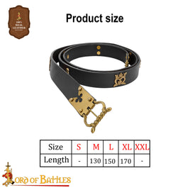 Trefoil and Cathedral Medieval Black Belt - Veg Tan Leather
