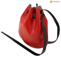 Drawstring Leather Coin Pouch -  Red with Black Cord