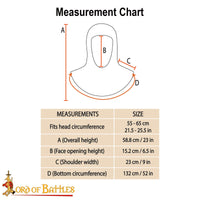 Round Ring Chainmail Coif Butted Spring Steel, size chart