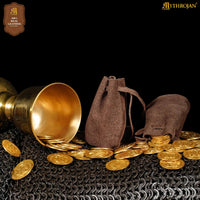 Small leather pouch for coins made from brown leather