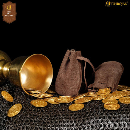 Small leather pouch for coins made from brown leather