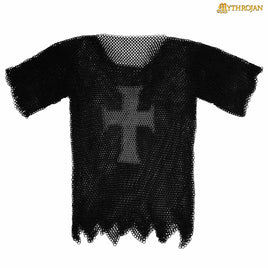 Templar Chainmail Shirt Steel Butted Half Sleeve with Cross