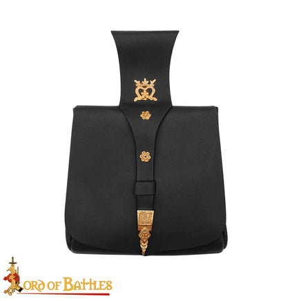 Traveling Nobleman Leather Belt Pouch with Brass Mounts