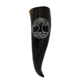 Large Tree of Life Carved Drinking Horn