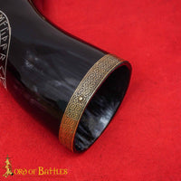 Valhalla Algiz Drinking Horn with Brass Trim