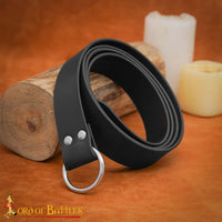Viking Black Leather Ring Belt