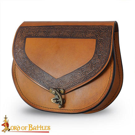 Viking Knotwork Etched Leather Belt Bag Available in Australia