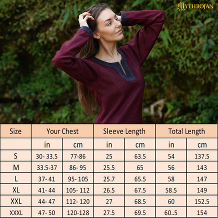 Viking Red Woolen Dress with Diamond Twill Decorative Borders Size Guide