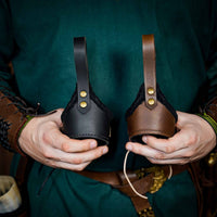 Viking Drinking horn and leather belt holder set in Black