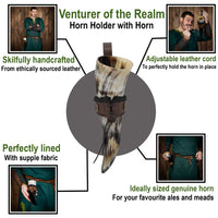 Viking Drinking horn and leather belt holder set in brown