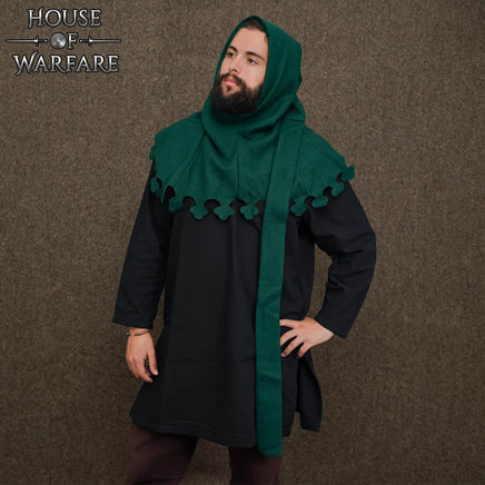 Medieval Green Liripipe Woolen Hood LARP, SCA & Reenactment