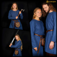 Medieval Helga Baltic Linen Dress Blue LARP, SCA & Reenactment