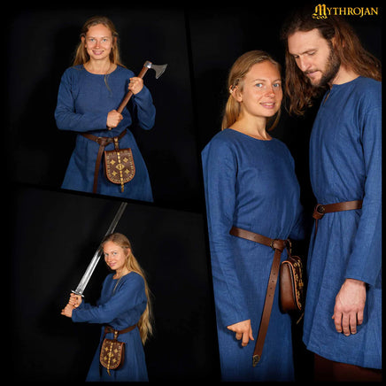 Medieval Helga Baltic Linen Dress Blue LARP, SCA & Reenactment