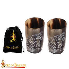 VikingHornBeerTankardSetof2GenuineOxHornAustralia