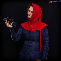 Medieval Red Wool Hood with Buttons