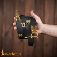 Trefoil and Cathedral Medieval Black Belt - Veg Tan Leather