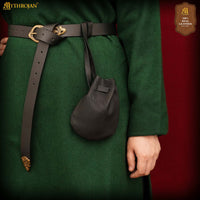 Leather Pouch Drawstring Bag – Black