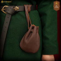 Drawstring leather Coin Pouch -  Dark Brown