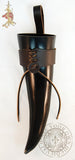 Viking drinking horn medium with brown leather holder