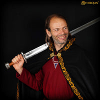 Viking black wool cape with clasp and gold trim