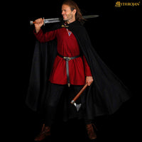 Viking black wool cloak with hood and clasp
