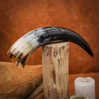 Large Runic Helm of Awe Carved Drinking Horn