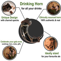 Drinking Horn with Burnt Design and Leather Strap