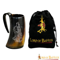 Horn Tankard with Howling Wolf Engraving
