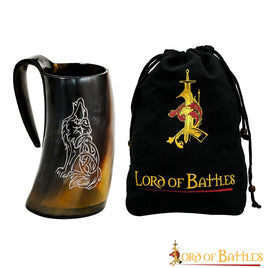 Horn Tankard with Howling Wolf Engraving