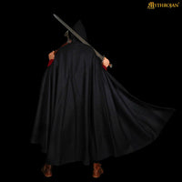 Witches black wool cloak with hood and clasp