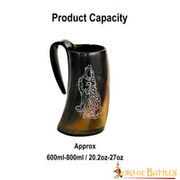 Horn Tankard with Howling Wolf Engraving