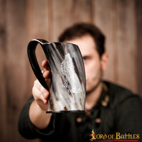 Horn Tankard with Howling Wolf Engraving