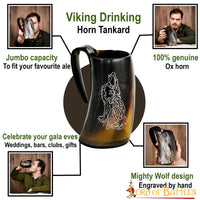 Horn Tankard with Howling Wolf Engraving