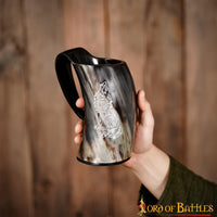 Horn Tankard with Howling Wolf Engraving