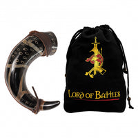Drinking Horn with Burnt Design and Leather Strap