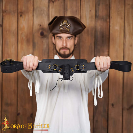 baldric belt Black genuine leather with brass buckle for Larp roleplay