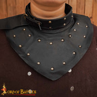 brigandine collar armour made from black leather with riveted steel plates