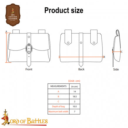 brown medieval bag with brass buckle
