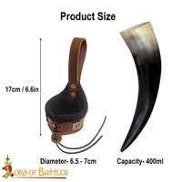 drinking horn with faux fur covered leather holder