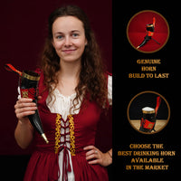 drinking horn with red leather holder