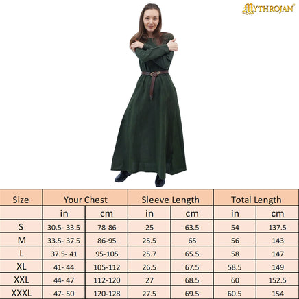 green-cotton-Viking ladies-dress-sleeves