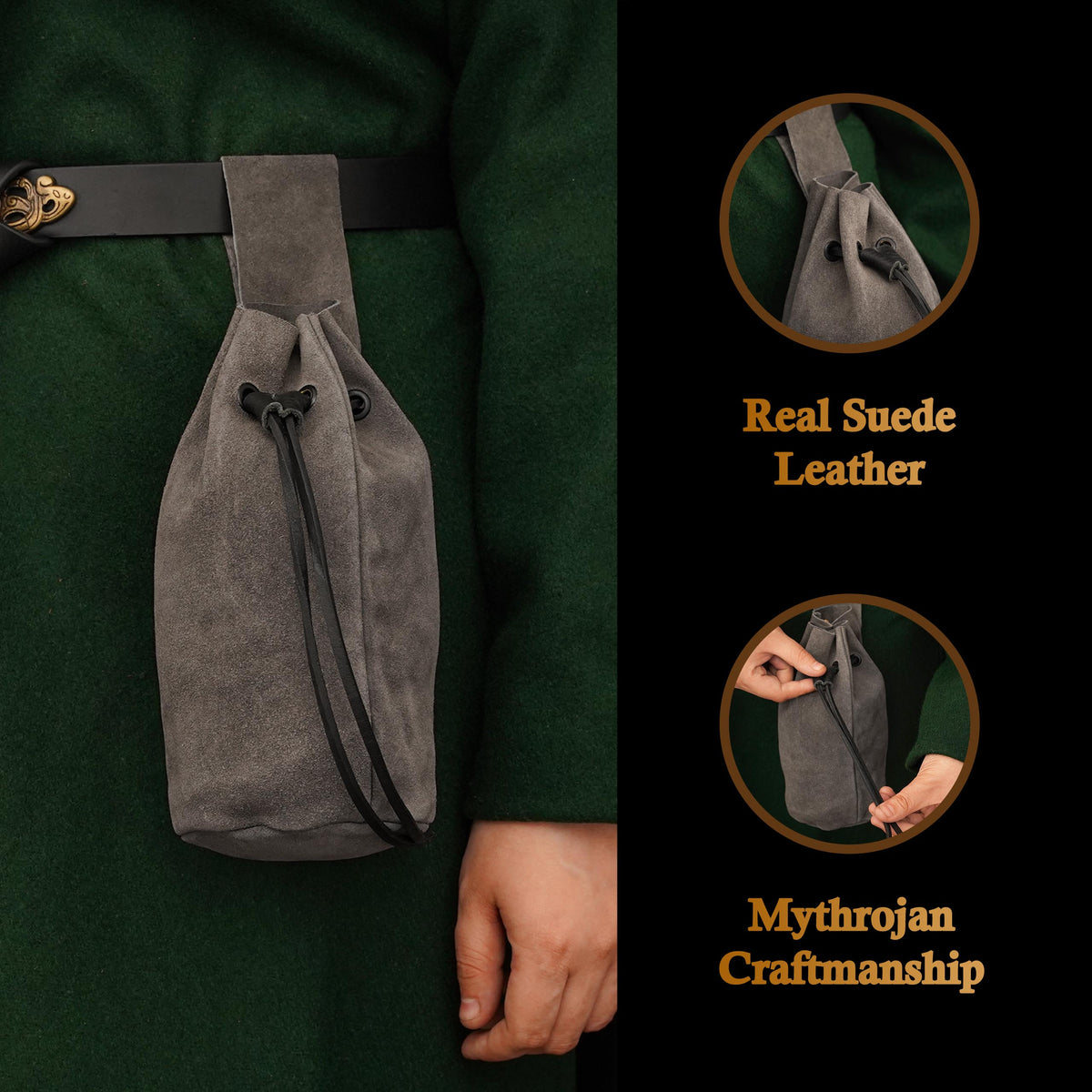 Grey Suede Leather Drawstring Bag| Make Your Own Medieval