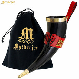 horn with red leather holder