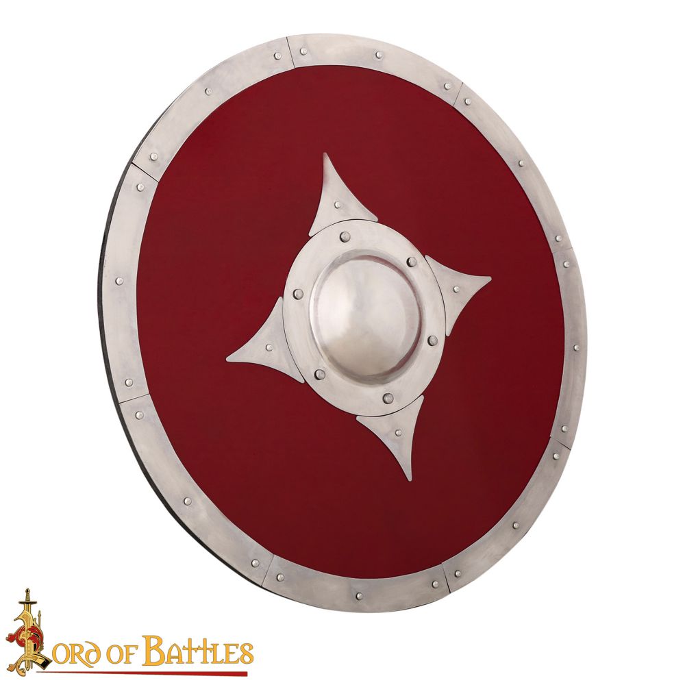 large red round medieval shield