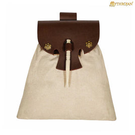 medieval white and brown fabric and leather bag